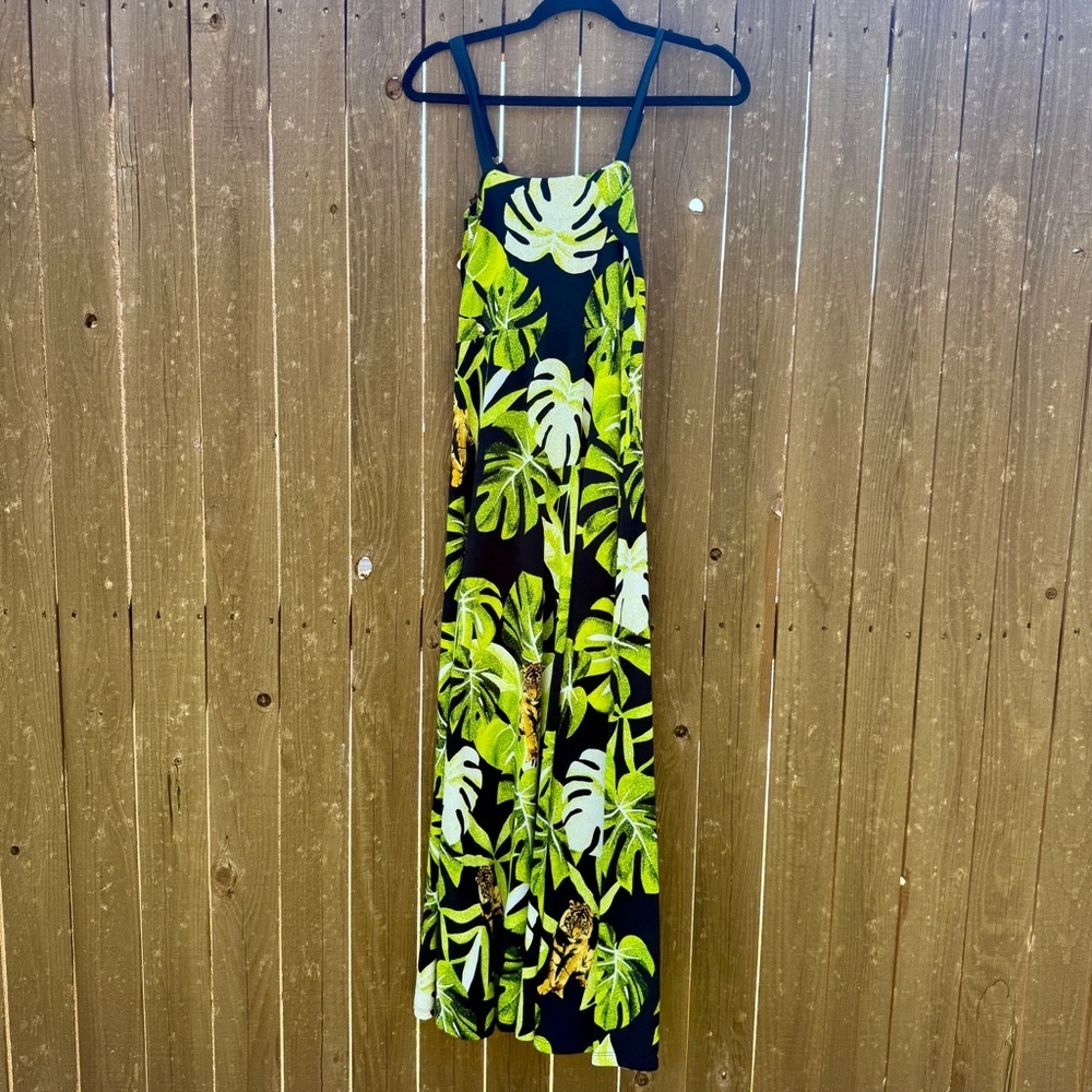 Retro Jungle Tiger Maxi Dress 🌿 Bold Tropical Leaf Print
